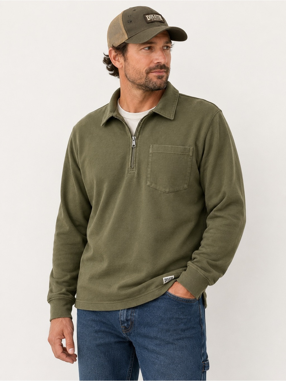 Duluth Trading Co Quarter Zip Pullover Men’s Large Green Workwear Sweatshirt